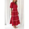 imagePRETTYGARDEN Womens Summer Button Down Shirt Dress Short Puffy Sleeve Tiered Ruffle Flowy Long Maxi DressesRed