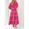 imagePRETTYGARDEN Womens Summer Button Down Shirt Dress Short Puffy Sleeve Tiered Ruffle Flowy Long Maxi DressesRose Red
