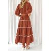 imagePRETTYGARDEN Womens Summer Button Down Shirt Dress Short Puffy Sleeve Tiered Ruffle Flowy Long Maxi DressesRust Red