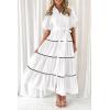 imagePRETTYGARDEN Womens Summer Button Down Shirt Dress Short Puffy Sleeve Tiered Ruffle Flowy Long Maxi DressesWhite