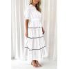 imagePRETTYGARDEN Womens Summer Button Down Shirt Dress Short Puffy Sleeve Tiered Ruffle Flowy Long Maxi DressesWhite