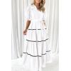 imagePRETTYGARDEN Womens Summer Button Down Shirt Dress Short Puffy Sleeve Tiered Ruffle Flowy Long Maxi DressesWhite