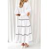 imagePRETTYGARDEN Womens Summer Button Down Shirt Dress Short Puffy Sleeve Tiered Ruffle Flowy Long Maxi DressesWhite