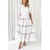 imagePRETTYGARDEN Womens Summer Button Down Shirt Dress Short Puffy Sleeve Tiered Ruffle Flowy Long Maxi DressesWhite