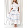 imagePRETTYGARDEN Womens Summer Button Down Shirt Dress Short Puffy Sleeve Tiered Ruffle Flowy Long Maxi DressesWhite Blue