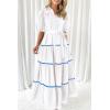 imagePRETTYGARDEN Womens Summer Button Down Shirt Dress Short Puffy Sleeve Tiered Ruffle Flowy Long Maxi DressesWhite Blue
