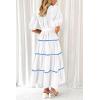 imagePRETTYGARDEN Womens Summer Button Down Shirt Dress Short Puffy Sleeve Tiered Ruffle Flowy Long Maxi DressesWhite Blue