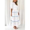 imagePRETTYGARDEN Womens Summer Button Down Shirt Dress Short Puffy Sleeve Tiered Ruffle Flowy Long Maxi DressesWhite Blue