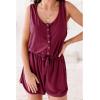 imagePRETTYGARDEN Womens Summer Casual Shorts Jumpsuit Plain Scoop Neck Button Down Sleeveless Tank Top Rompers With PocketsJujube Red