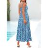 imagePRETTYGARDEN Womens Summer Floral Maxi Dress Sleeveless Smocked Ruffle Long Flowy Beach Vacation Boho SundressesBlue Floral