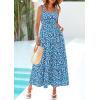 imagePRETTYGARDEN Womens Summer Floral Maxi Dress Sleeveless Smocked Ruffle Long Flowy Beach Vacation Boho SundressesBlue Floral