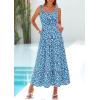 imagePRETTYGARDEN Womens Summer Floral Maxi Dress Sleeveless Smocked Ruffle Long Flowy Beach Vacation Boho SundressesBlue Floral