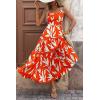 imagePRETTYGARDEN Womens Summer Floral Maxi Dress Sleeveless Smocked Ruffle Long Flowy Beach Vacation Boho SundressesFloral Orange Beige