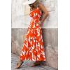 imagePRETTYGARDEN Womens Summer Floral Maxi Dress Sleeveless Smocked Ruffle Long Flowy Beach Vacation Boho SundressesFloral Orange Beige