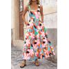 imagePRETTYGARDEN Womens Summer Floral Maxi Dress Sleeveless Smocked Ruffle Long Flowy Beach Vacation Boho SundressesFloral Orange Pink