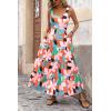 imagePRETTYGARDEN Womens Summer Floral Maxi Dress Sleeveless Smocked Ruffle Long Flowy Beach Vacation Boho SundressesFloral Orange Pink