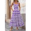 imagePRETTYGARDEN Womens Summer Floral Maxi Dress Sleeveless Smocked Ruffle Long Flowy Beach Vacation Boho SundressesFloral Purple White
