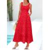 imagePRETTYGARDEN Womens Summer Floral Maxi Dress Sleeveless Smocked Ruffle Long Flowy Beach Vacation Boho SundressesRed Floral