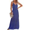 imagePRETTYGARDEN Sundress for Women 2025 Summer Spaghetti Strap Sleeveless High Waist Beach Long Maxi DressesBlue