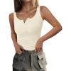 imagePRETTYGARDEN Womens 2025 Summer Tank Tops Ribbed Knit Slim Fit Sleeveless Henley Shirts Casual Basic Button Up BlouseBeige