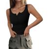 imagePRETTYGARDEN Womens 2025 Summer Tank Tops Ribbed Knit Slim Fit Sleeveless Henley Shirts Casual Basic Button Up BlouseBlack