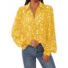 imagePRETTYGARDEN Womens Floral Blouses Dressy Casual V Neck Button Down Shirts Lantern Long Sleeve Boho Chiffon Fall Tops 2025Yellow