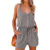 imagePRETTYGARDEN Womens Summer Casual Shorts Jumpsuit Plain Scoop Neck Button Down Sleeveless Tank Top Rompers With PocketsGrey