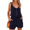 imagePRETTYGARDEN Womens Summer Casual Shorts Jumpsuit Plain Scoop Neck Button Down Sleeveless Tank Top Rompers With PocketsNavy