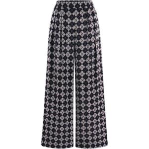 imagePRETTYGARDEN Casual Womens Pants 2025 Elastic Waist Palazzo Long Stretchy Wide Leg Trousers Knit Fall Outfits with PocketsSmall Plaid Black