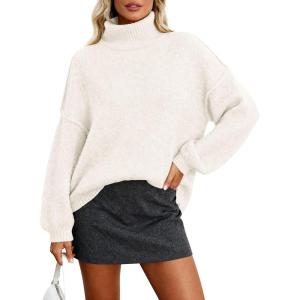 imagePRETTYGARDEN Oversized Sweaters for Women Fall Clothes 2025 Long Sleeve Mock Neck Tops Chunky Knit Pullover Winter ClothingWhite