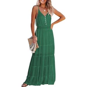 imagePRETTYGARDEN Sundress for Women 2025 Summer Spaghetti Strap Sleeveless High Waist Beach Long Maxi DressesGrass Green