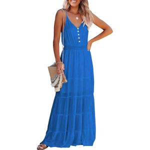 imagePRETTYGARDEN Sundress for Women 2025 Summer Spaghetti Strap Sleeveless High Waist Beach Long Maxi DressesLake Blue