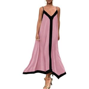 imagePRETTYGARDEN Womens 2025 Summer Maxi Dress Sleeveless V Neck Spaghetti Strap Flowy Elegant Holiday Party DressesPink