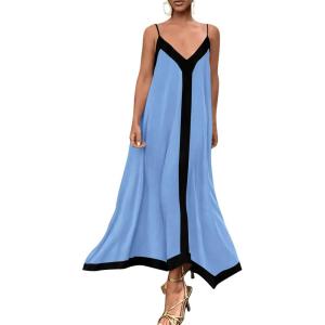 imagePRETTYGARDEN Womens 2025 Summer Maxi Dress Sleeveless V Neck Spaghetti Strap Flowy Elegant Holiday Party DressesSky Blue