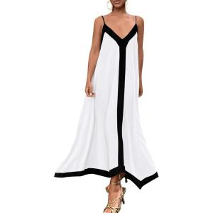 imagePRETTYGARDEN Womens 2025 Summer Maxi Dress Sleeveless V Neck Spaghetti Strap Flowy Elegant Holiday Party DressesWhite