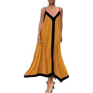 imagePRETTYGARDEN Womens 2025 Summer Maxi Dress Sleeveless V Neck Spaghetti Strap Flowy Elegant Holiday Party DressesYellow
