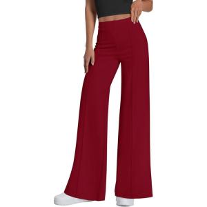 imagePRETTYGARDEN Womens Wide Leg Palazzo Pants 2025 Dressy Casual Lounge Workout Sweatpants High Waisted TrousersWine RedXXLarge