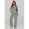 imagePRETTYGARDEN Women Fall 2 Piece Outfits Sweatsuits Quarter Button Long Sleeve Sweatshirt Wide Leg Pants Tracksuit Lounge SetsBean Green