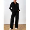 imagePRETTYGARDEN Women Fall 2 Piece Outfits Sweatsuits Quarter Button Long Sleeve Sweatshirt Wide Leg Pants Tracksuit Lounge SetsBlack