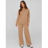 imagePRETTYGARDEN Women Fall 2 Piece Outfits Sweatsuits Quarter Button Long Sleeve Sweatshirt Wide Leg Pants Tracksuit Lounge SetsCamel