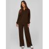 imagePRETTYGARDEN Women Fall 2 Piece Outfits Sweatsuits Quarter Button Long Sleeve Sweatshirt Wide Leg Pants Tracksuit Lounge SetsDark Brown