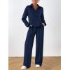 imagePRETTYGARDEN Women Fall 2 Piece Outfits Sweatsuits Quarter Button Long Sleeve Sweatshirt Wide Leg Pants Tracksuit Lounge SetsNavy