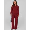imagePRETTYGARDEN Women Fall 2 Piece Outfits Sweatsuits Quarter Button Long Sleeve Sweatshirt Wide Leg Pants Tracksuit Lounge SetsWine Red