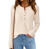 imagePRETTYGARDEN Women Long Sleeve Waffle Knit Shirts 2025 Fall Clothes Casual Button Up Henley V Neck Tunic Tops Loose Basic TeeBeige