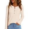imagePRETTYGARDEN Women Long Sleeve Waffle Knit Shirts 2025 Fall Clothes Casual Button Up Henley V Neck Tunic Tops Loose Basic TeeBeige