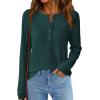 imagePRETTYGARDEN Women Long Sleeve Waffle Knit Shirts 2025 Fall Clothes Casual Button Up Henley V Neck Tunic Tops Loose Basic TeeDark Green