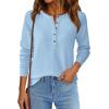 imagePRETTYGARDEN Women Long Sleeve Waffle Knit Shirts 2025 Fall Clothes Casual Button Up Henley V Neck Tunic Tops Loose Basic TeeLight Blue