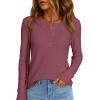 imagePRETTYGARDEN Women Long Sleeve Waffle Knit Shirts 2025 Fall Clothes Casual Button Up Henley V Neck Tunic Tops Loose Basic TeeMauve