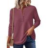 imagePRETTYGARDEN Women Long Sleeve Waffle Knit Shirts 2025 Fall Clothes Casual Button Up Henley V Neck Tunic Tops Loose Basic TeeMauve