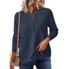 imagePRETTYGARDEN Women Long Sleeve Waffle Knit Shirts 2025 Fall Clothes Casual Button Up Henley V Neck Tunic Tops Loose Basic TeeNavy Blue